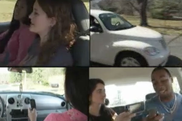 4 image montage of people in cars