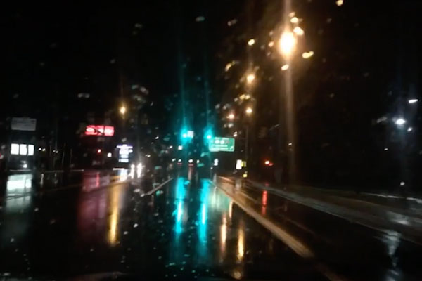 blurry night time road