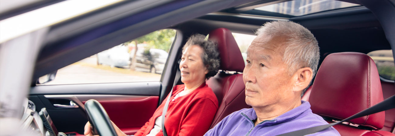 asian couple driving in a car
